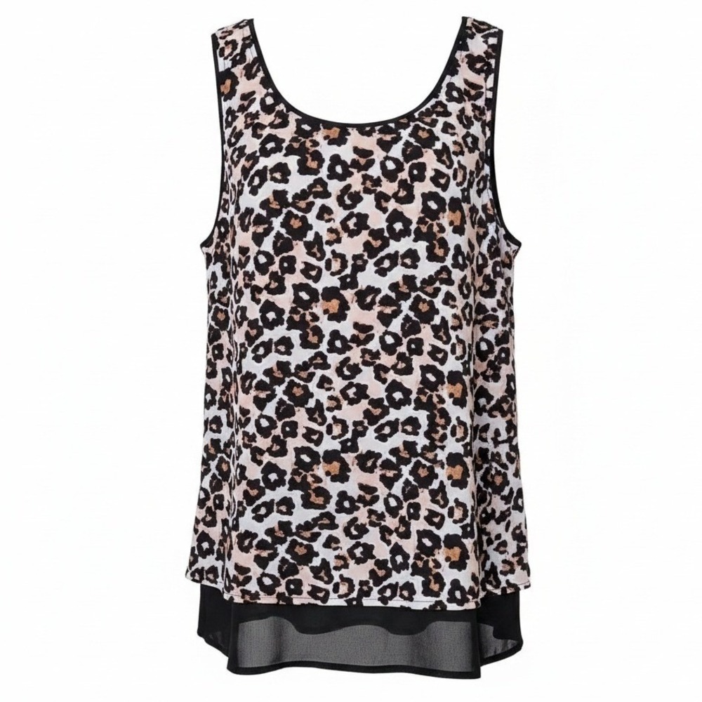 H&M size 8 Office Mobwife Animal Print Sleeveless Layered Tan Black Top Blouse